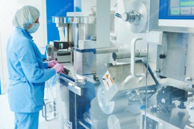 Servicetechniker arbeitet an einer Blistermaschine in der Produktion