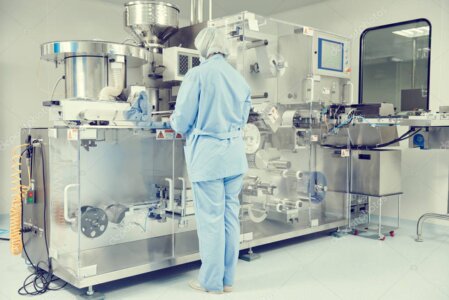 Servicetechniker führt Arbeiten an einer Blistermaschine durch